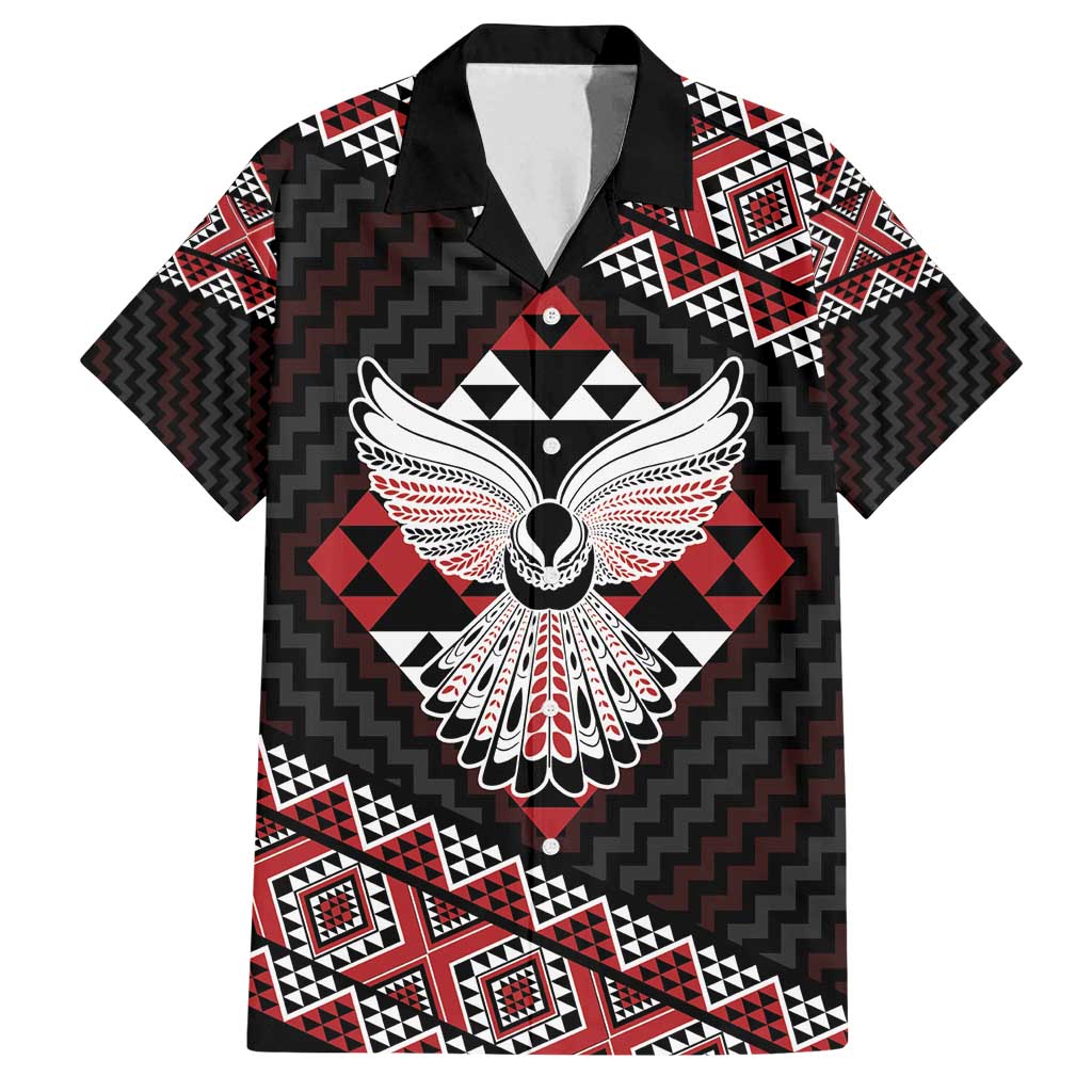 Taniko Aotearoa Family Matching Long Sleeve Bodycon Dress and Hawaiian Shirt Poutama Mix Piwakawaka - Ver02 LT7 Dad's Shirt - Short Sleeve Red - Polynesian Pride