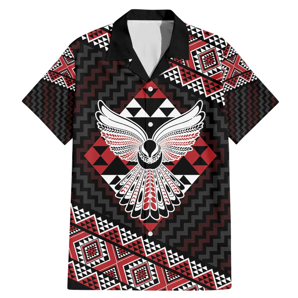 Taniko Aotearoa Family Matching Mermaid Dress and Hawaiian Shirt Poutama Mix Piwakawaka - Ver02 LT7 Dad's Shirt - Short Sleeve Red - Polynesian Pride