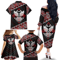 Taniko Aotearoa Family Matching Off The Shoulder Long Sleeve Dress and Hawaiian Shirt Poutama Mix Piwakawaka - Ver02 LT7 - Polynesian Pride