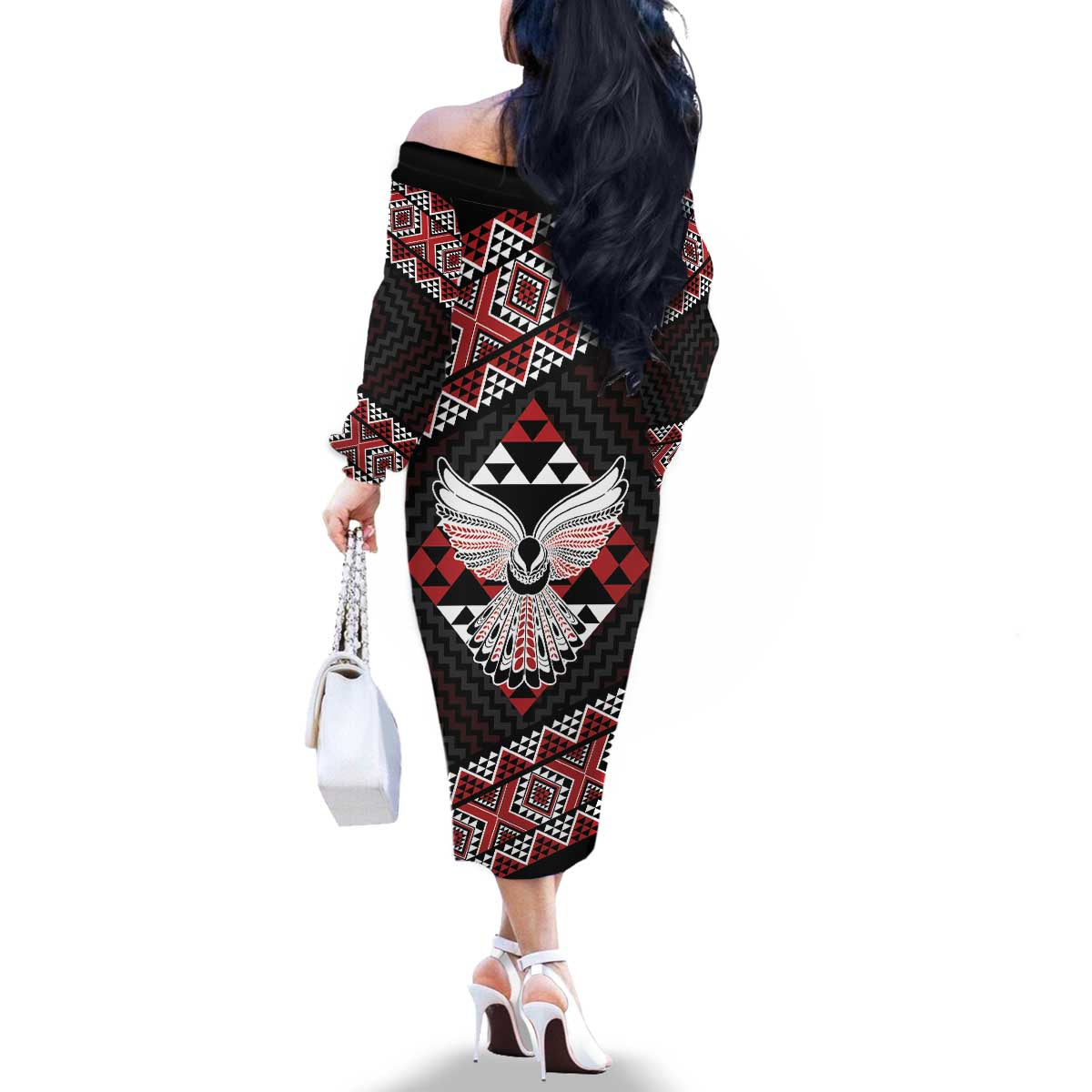 Taniko Aotearoa Family Matching Off The Shoulder Long Sleeve Dress and Hawaiian Shirt Poutama Mix Piwakawaka - Ver02 LT7 - Polynesian Pride