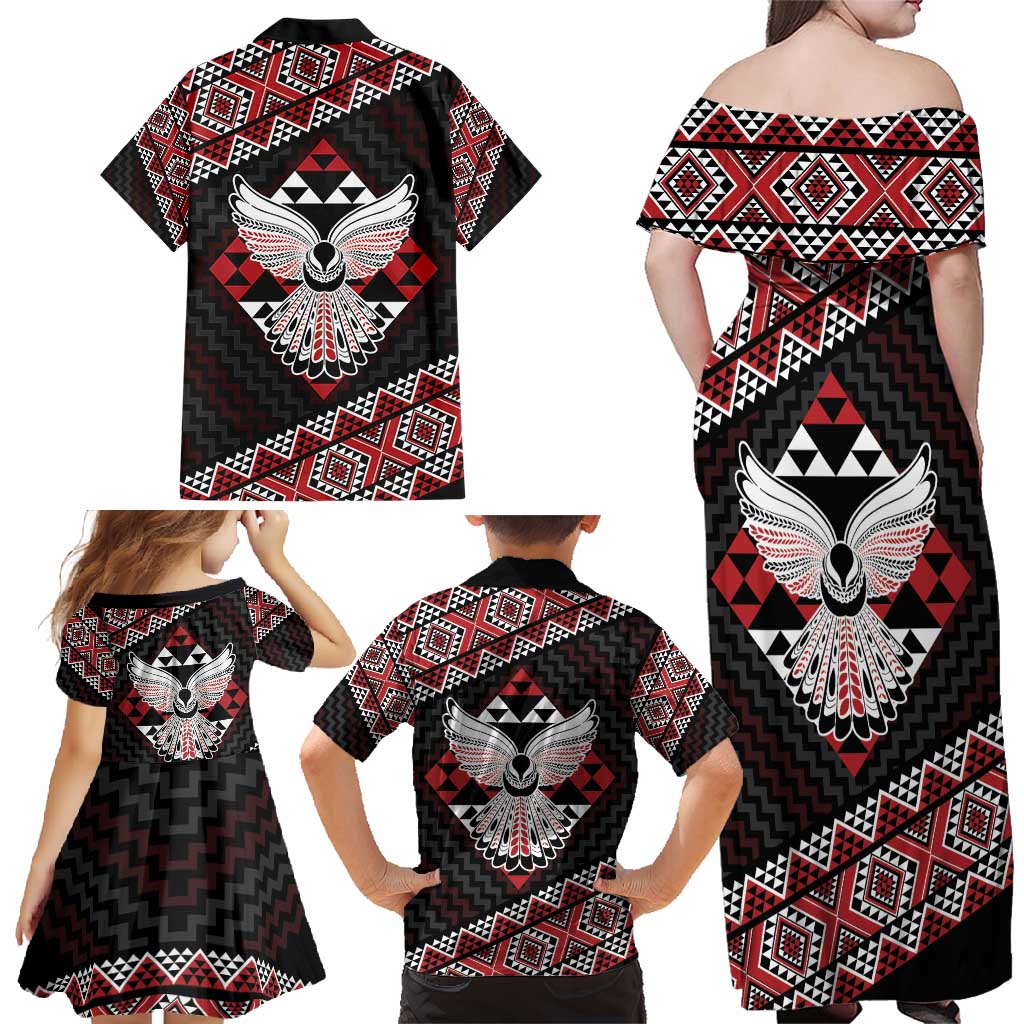 Taniko Aotearoa Family Matching Off Shoulder Maxi Dress and Hawaiian Shirt Poutama Mix Piwakawaka - Ver02 LT7 - Polynesian Pride