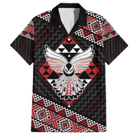 Taniko Aotearoa Family Matching Short Sleeve Bodycon Dress and Hawaiian Shirt Poutama Mix Piwakawaka - Ver02 LT7 Dad's Shirt - Short Sleeve Red - Polynesian Pride