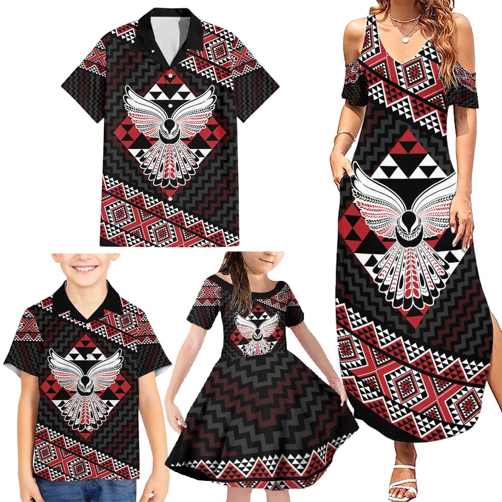 Taniko Aotearoa Family Matching Summer Maxi Dress and Hawaiian Shirt Poutama Mix Piwakawaka - Ver02 LT7 - Polynesian Pride