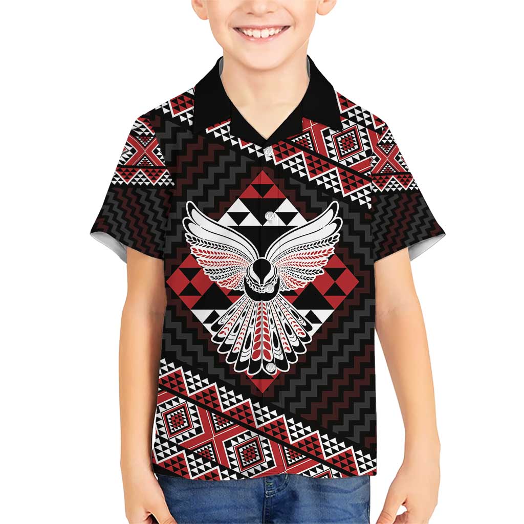 Taniko Aotearoa Kid Hawaiian Shirt Poutama Mix Piwakawaka - Ver02 LT7 Kid Red - Polynesian Pride