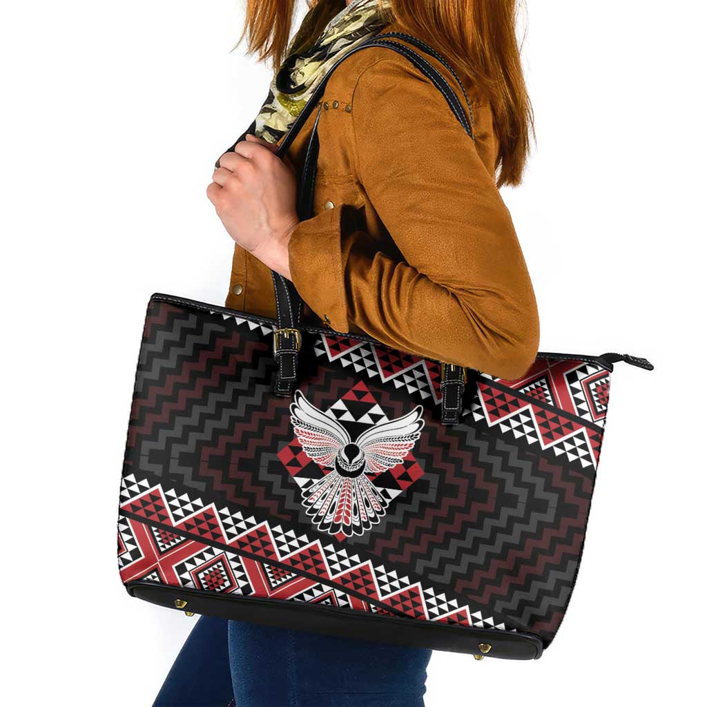 Taniko Aotearoa Leather Tote Bag Poutama Mix Piwakawaka - Ver02 LT7 Red - Polynesian Pride