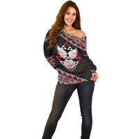 Taniko Aotearoa Off Shoulder Sweater Poutama Mix Piwakawaka - Ver02