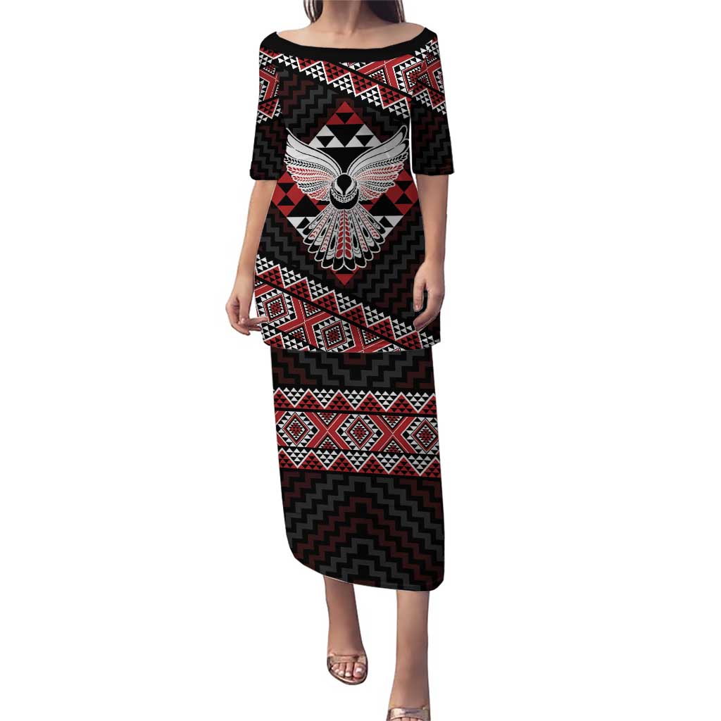 Taniko Aotearoa Puletasi Poutama Mix Piwakawaka - Ver02 LT7 Long Dress Red - Polynesian Pride