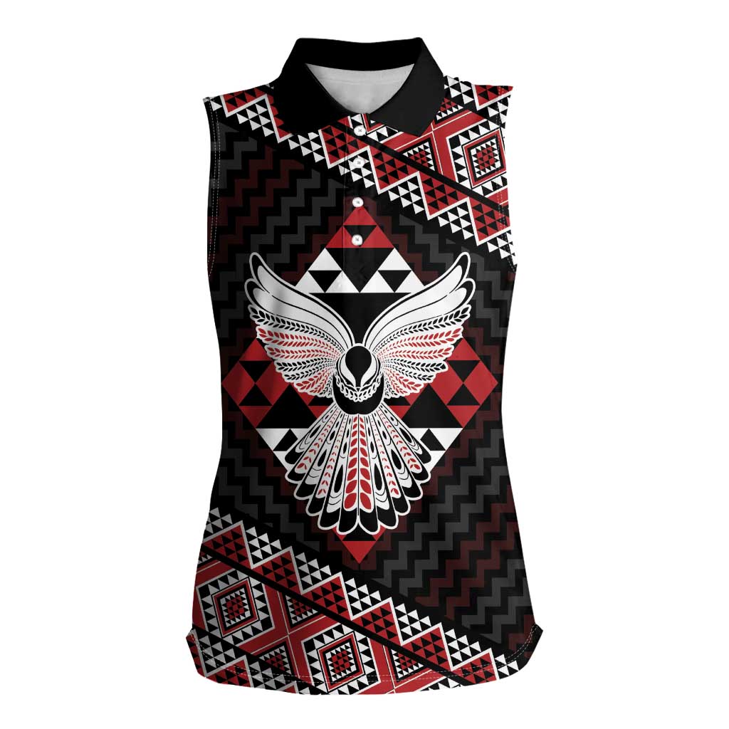 Taniko Aotearoa Women Sleeveless Polo Shirt Poutama Mix Piwakawaka - Ver02 LT7 Female Red - Polynesian Pride