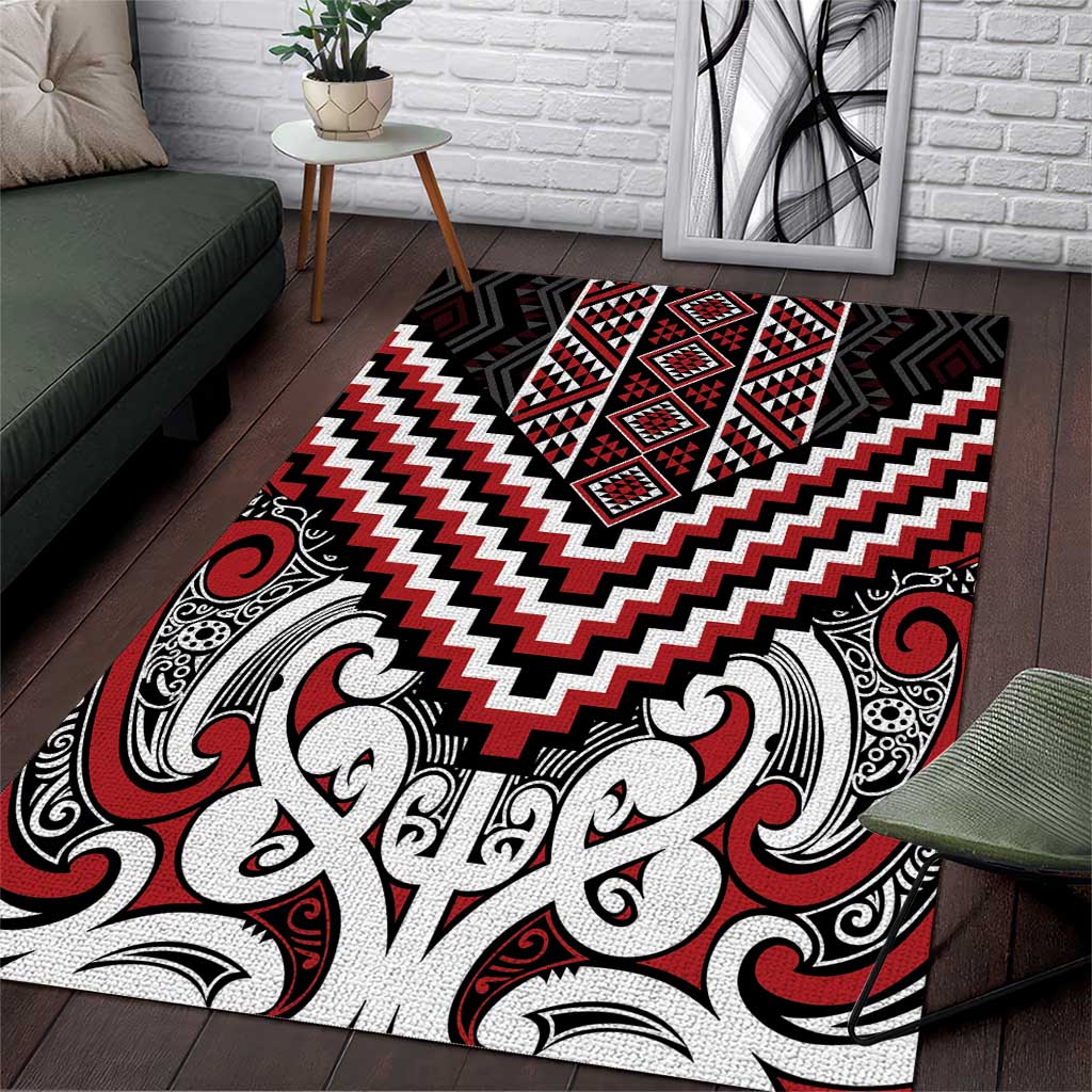 Maori Tukutuku Taniko Motifs Area Rug Red Poutama Mix Kowhaiwhai LT7 Red - Polynesian Pride