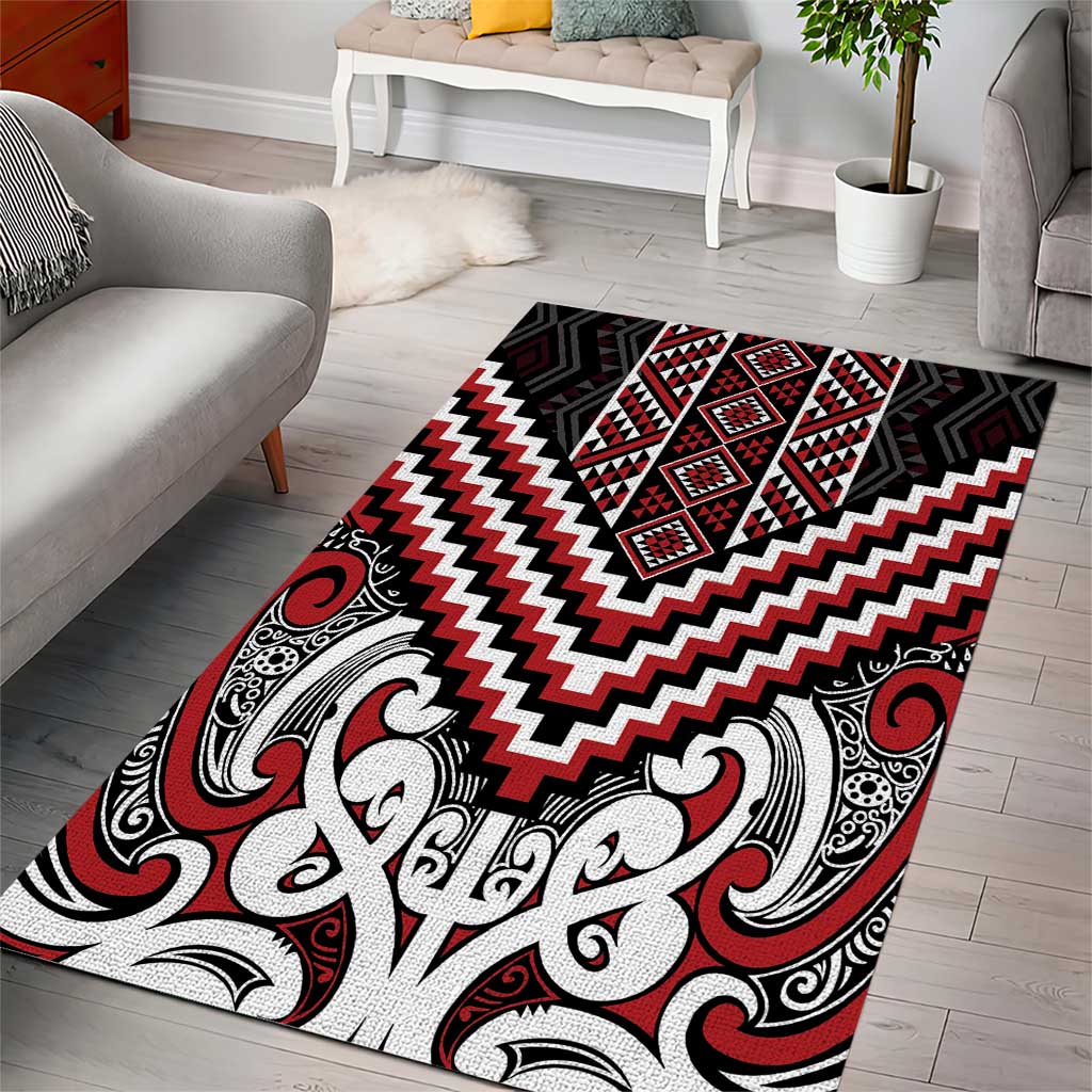 Maori Tukutuku Taniko Motifs Area Rug Red Poutama Mix Kowhaiwhai LT7 - Polynesian Pride