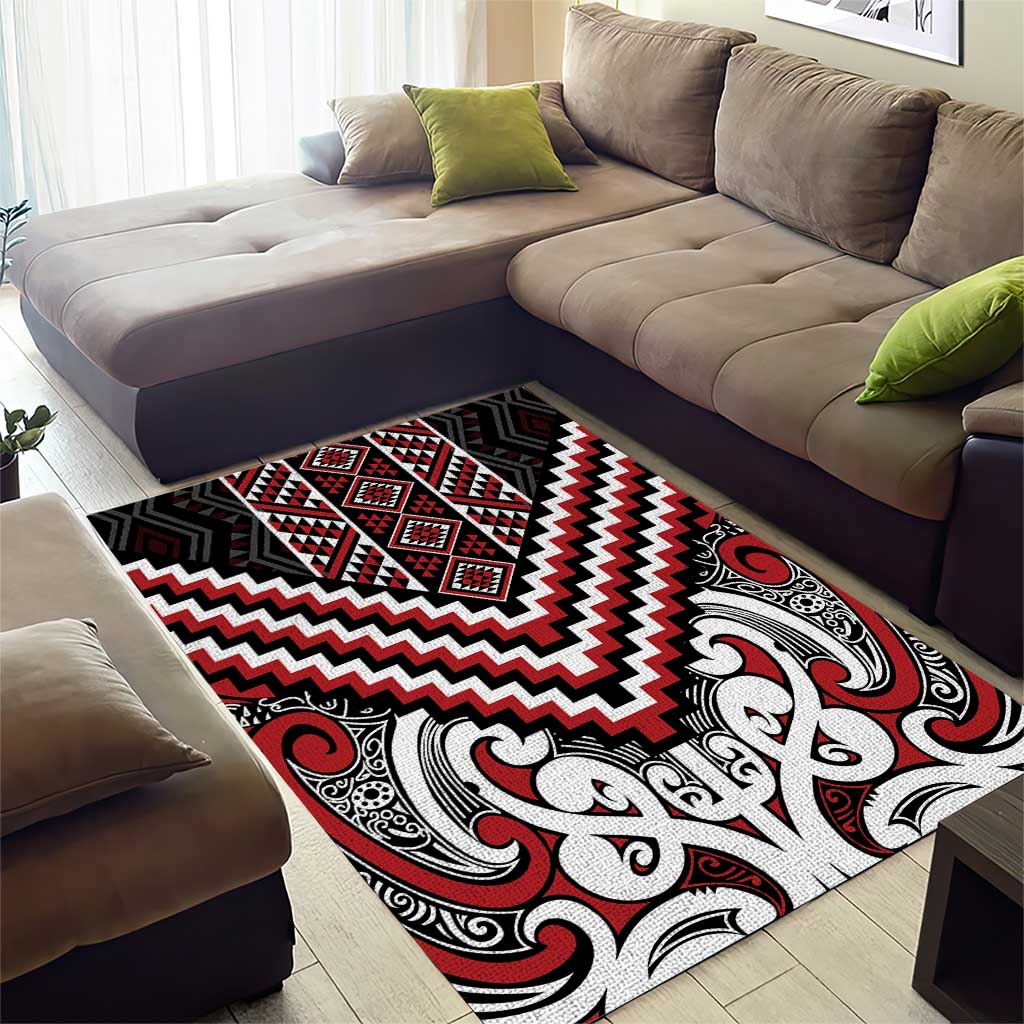 Maori Tukutuku Taniko Motifs Area Rug Red Poutama Mix Kowhaiwhai LT7 - Polynesian Pride