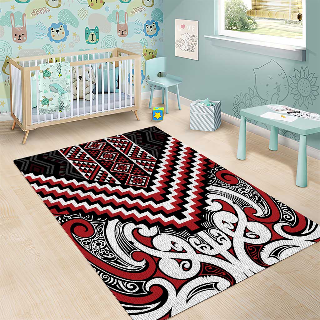 Maori Tukutuku Taniko Motifs Area Rug Red Poutama Mix Kowhaiwhai LT7 - Polynesian Pride