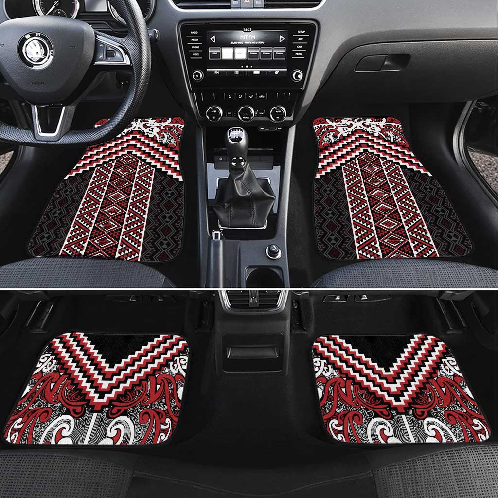Maori Tukutuku Taniko Motifs Car Mats Red Poutama Mix Kowhaiwhai LT7 Set 4pcs Red - Polynesian Pride