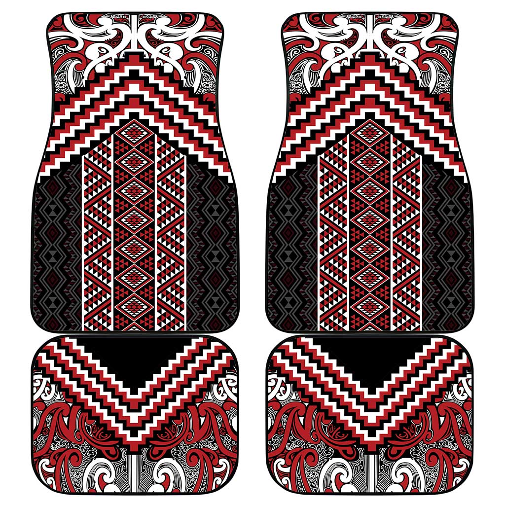 Maori Tukutuku Taniko Motifs Car Mats Red Poutama Mix Kowhaiwhai LT7 - Polynesian Pride