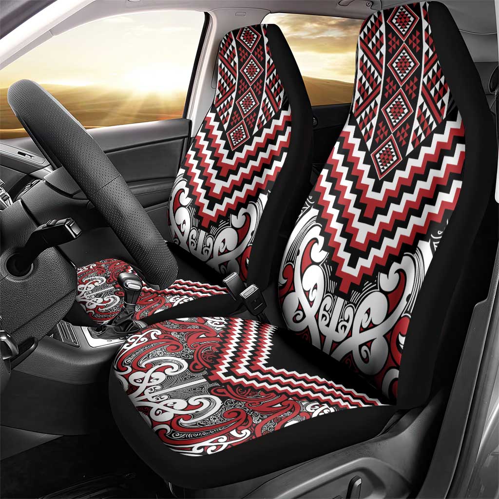 Maori Tukutuku Taniko Motifs Car Seat Cover Red Poutama Mix Kowhaiwhai LT7 - Polynesian Pride