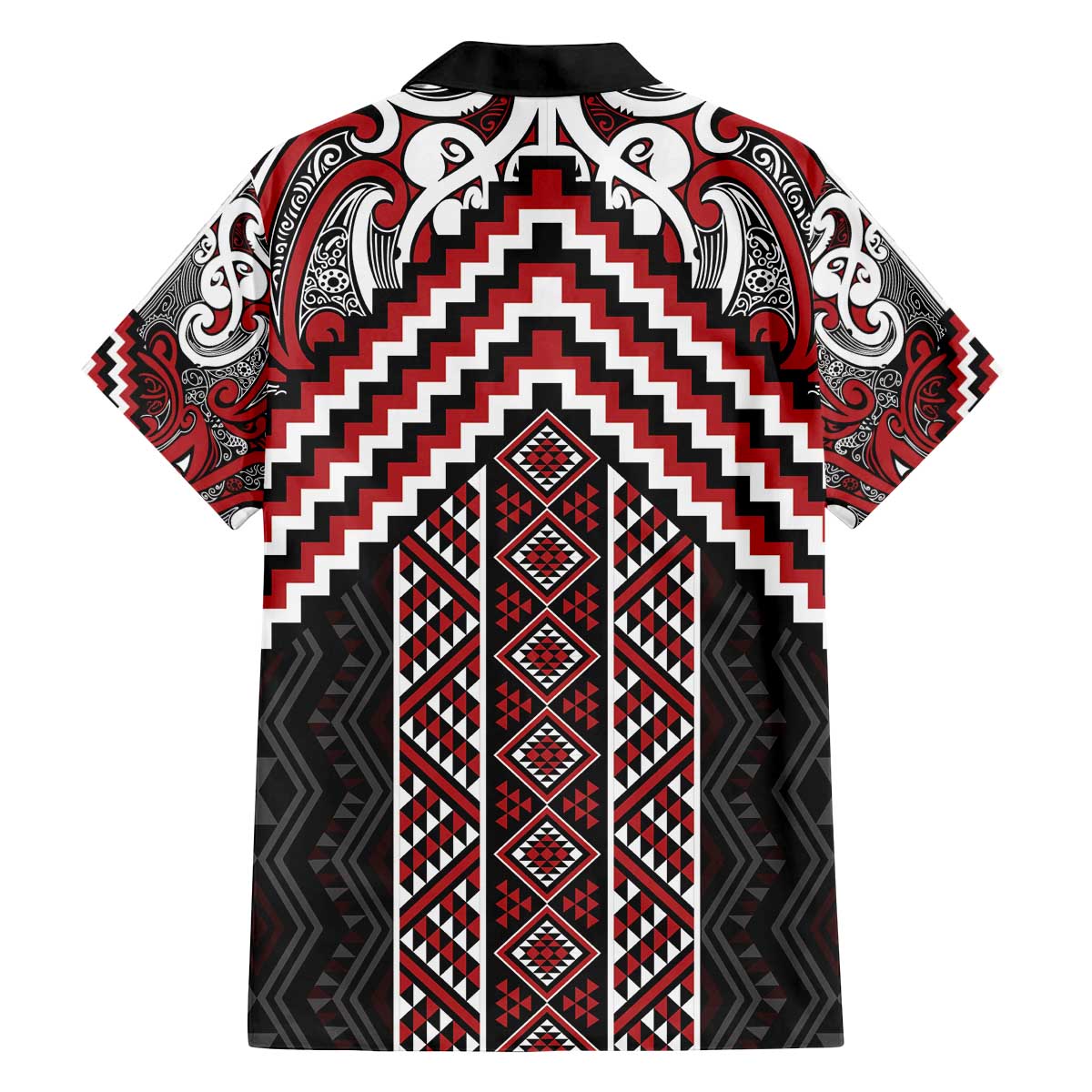 Maori Tukutuku Taniko Motifs Family Matching Off The Shoulder Long Sleeve Dress and Hawaiian Shirt Red Poutama Mix Kowhaiwhai LT7 - Polynesian Pride