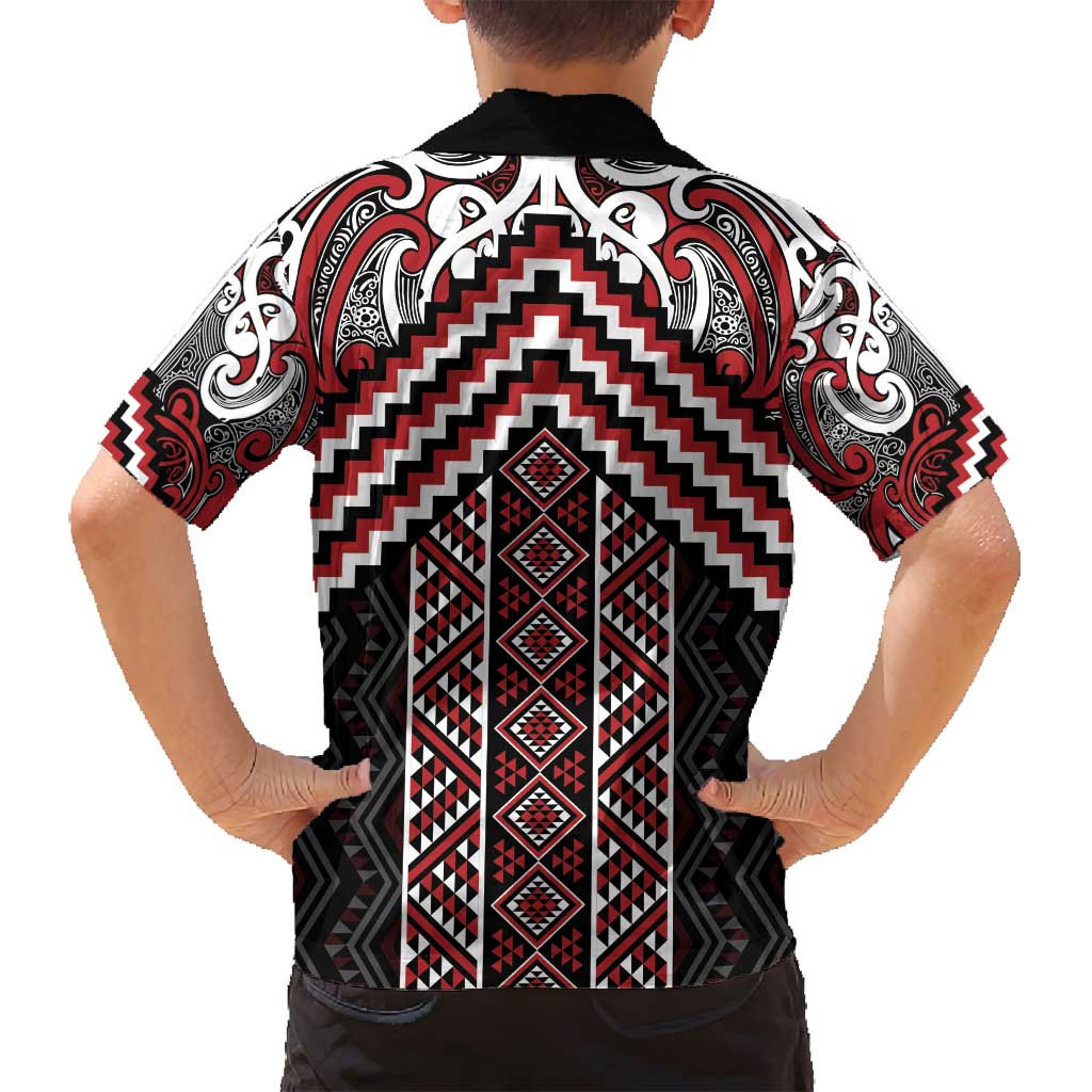 Maori Tukutuku Taniko Motifs Family Matching Puletasi and Hawaiian Shirt Red Poutama Mix Kowhaiwhai LT7 - Polynesian Pride