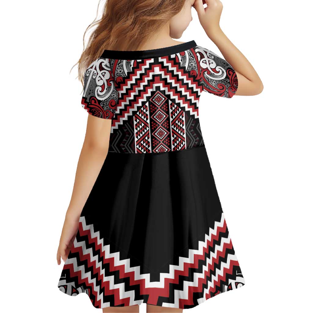 Maori Tukutuku Taniko Motifs Family Matching Puletasi and Hawaiian Shirt Red Poutama Mix Kowhaiwhai LT7 - Polynesian Pride