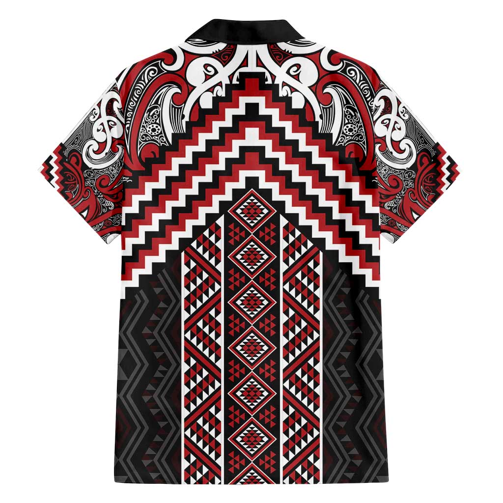 Maori Tukutuku Taniko Motifs Family Matching Puletasi and Hawaiian Shirt Red Poutama Mix Kowhaiwhai LT7 - Polynesian Pride