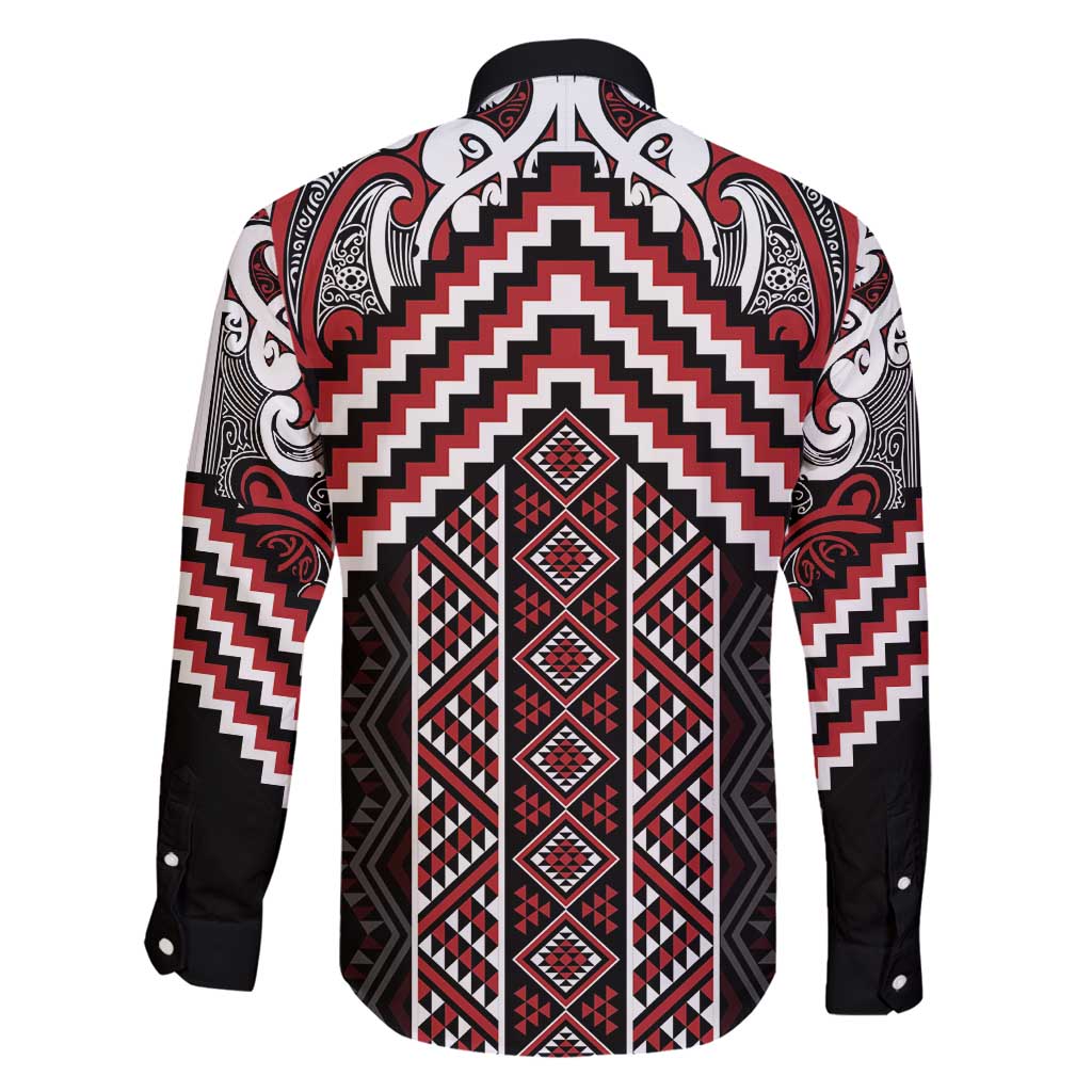 Maori Tukutuku Taniko Motifs Family Matching Puletasi and Hawaiian Shirt Red Poutama Mix Kowhaiwhai LT7 - Polynesian Pride