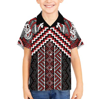 Maori Tukutuku Taniko Motifs Family Matching Summer Maxi Dress and Hawaiian Shirt Red Poutama Mix Kowhaiwhai LT7 Son's Shirt Red - Polynesian Pride