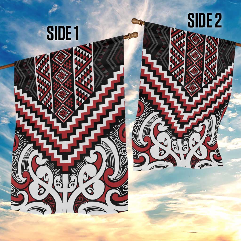 Maori Tukutuku Taniko Motifs Garden Flag Red Poutama Mix Kowhaiwhai LT7 - Polynesian Pride