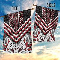 Maori Tukutuku Taniko Motifs Garden Flag Red Poutama Mix Kowhaiwhai LT7 - Polynesian Pride
