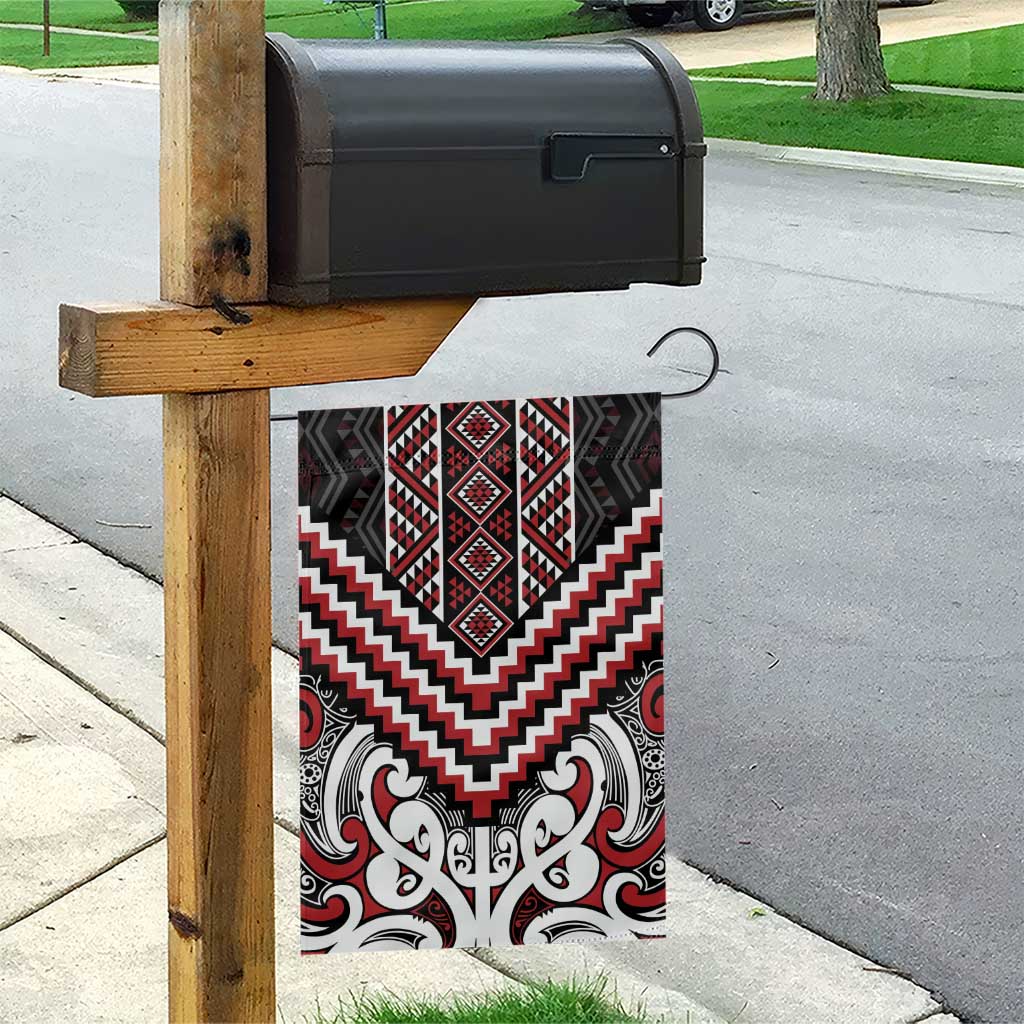 Maori Tukutuku Taniko Motifs Garden Flag Red Poutama Mix Kowhaiwhai LT7 - Polynesian Pride