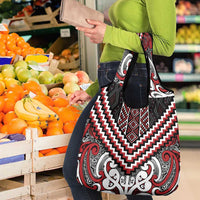 Maori Tukutuku Taniko Motifs Grocery Bag Red Poutama Mix Kowhaiwhai LT7 - Polynesian Pride