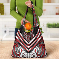 Maori Tukutuku Taniko Motifs Grocery Bag Red Poutama Mix Kowhaiwhai LT7 - Polynesian Pride