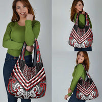 Maori Tukutuku Taniko Motifs Grocery Bag Red Poutama Mix Kowhaiwhai LT7 - Polynesian Pride