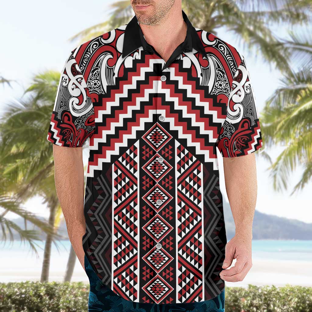 Maori Tukutuku Taniko Motifs Hawaiian Shirt Red Poutama Mix Kowhaiwhai LT7 - Polynesian Pride