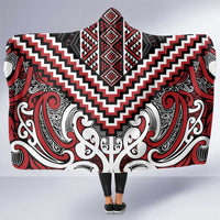 Maori Tukutuku Taniko Motifs Hooded Blanket Red Poutama Mix Kowhaiwhai LT7 One Size Red - Polynesian Pride