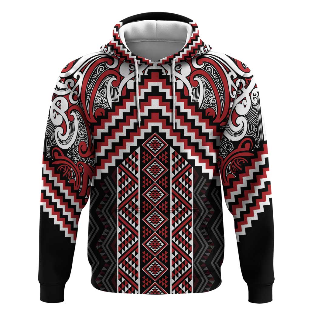 Maori Tukutuku Taniko Motifs Hoodie Red Poutama Mix Kowhaiwhai LT7 Pullover Hoodie Red - Polynesian Pride