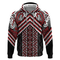 Maori Tukutuku Taniko Motifs Hoodie Red Poutama Mix Kowhaiwhai LT7 Pullover Hoodie Red - Polynesian Pride