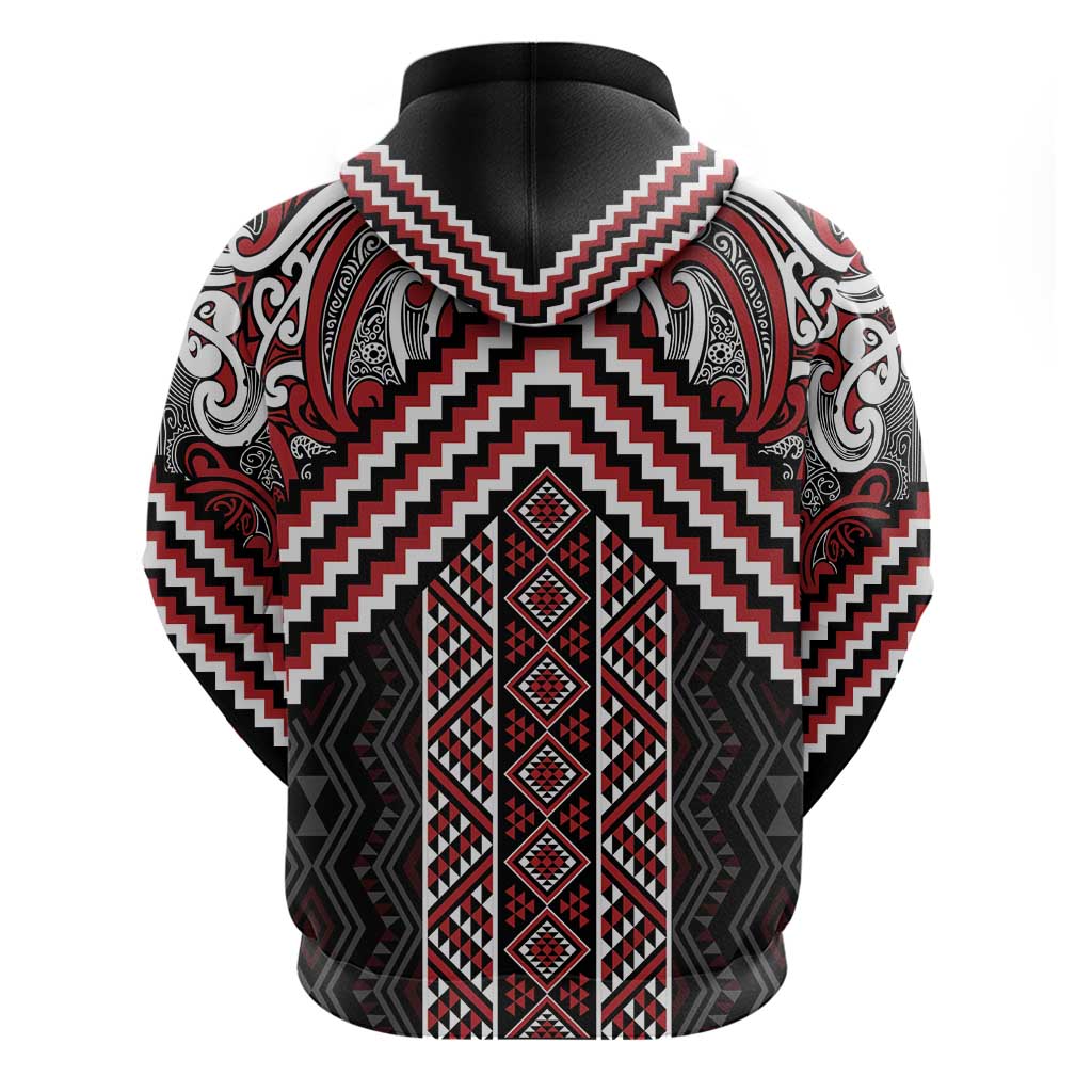 Maori Tukutuku Taniko Motifs Hoodie Red Poutama Mix Kowhaiwhai LT7 - Polynesian Pride