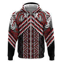 Maori Tukutuku Taniko Motifs Hoodie Red Poutama Mix Kowhaiwhai LT7 Zip Hoodie Red - Polynesian Pride