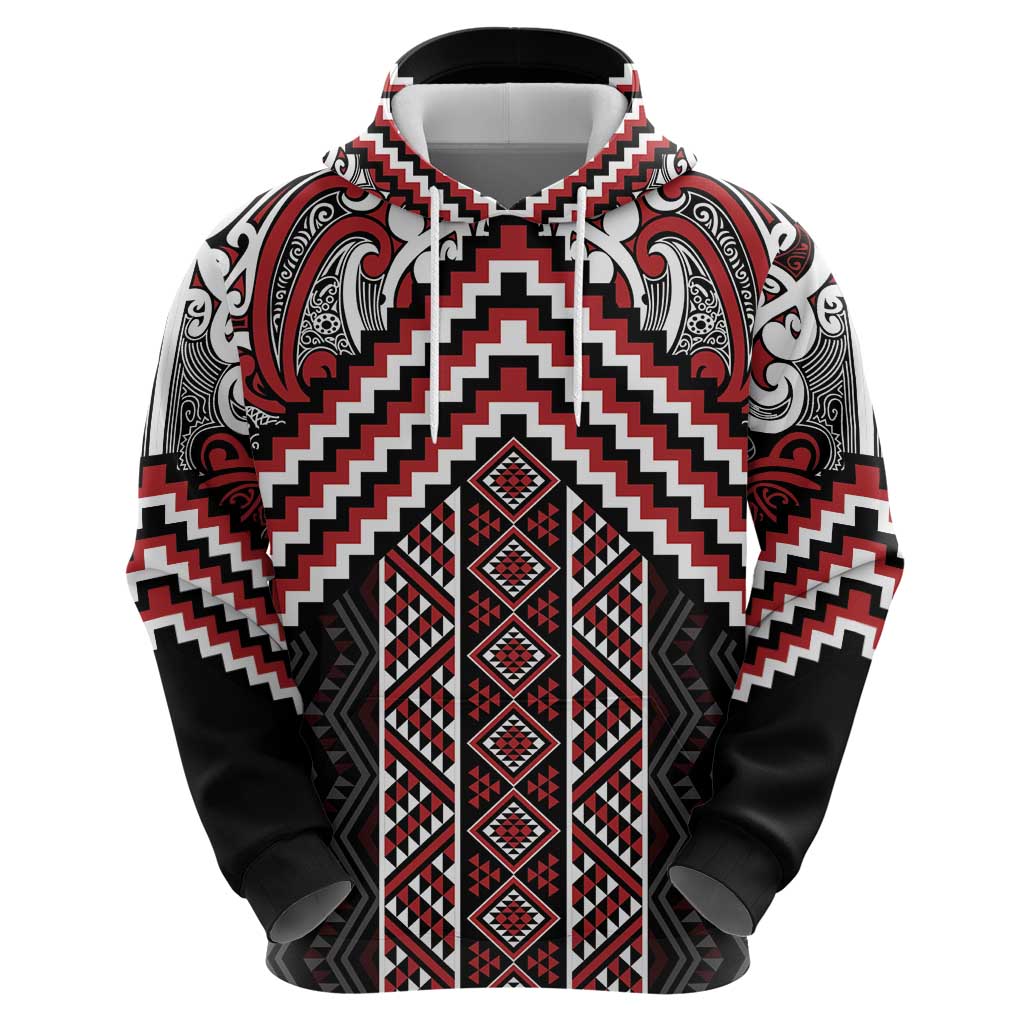Maori Tukutuku Taniko Motifs Hoodie Red Poutama Mix Kowhaiwhai LT7 - Polynesian Pride