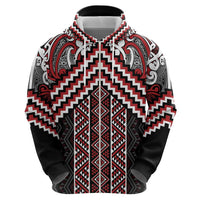 Maori Tukutuku Taniko Motifs Hoodie Red Poutama Mix Kowhaiwhai LT7 - Polynesian Pride