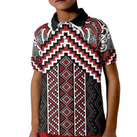 Maori Tukutuku Taniko Motifs Kid Polo Shirt Red Poutama Mix Kowhaiwhai LT7 Kid Red - Polynesian Pride