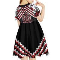 Maori Tukutuku Taniko Motifs Kid Short Sleeve Dress Red Poutama Mix Kowhaiwhai LT7 - Polynesian Pride