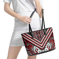 Maori Tukutuku Taniko Motifs Leather Tote Bag Red Poutama Mix Kowhaiwhai LT7 - Polynesian Pride
