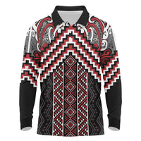 Maori Tukutuku Taniko Motifs Long Sleeve Polo Shirt Red Poutama Mix Kowhaiwhai LT7 Red - Polynesian Pride