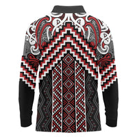 Maori Tukutuku Taniko Motifs Long Sleeve Polo Shirt Red Poutama Mix Kowhaiwhai LT7 - Polynesian Pride