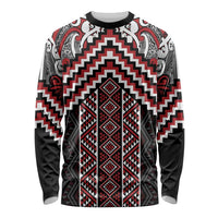 Maori Tukutuku Taniko Motifs Long Sleeve Shirt Red Poutama Mix Kowhaiwhai LT7 Unisex Red - Polynesian Pride