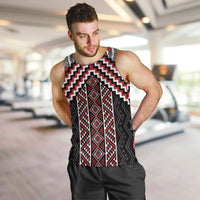 Maori Tukutuku Taniko Motifs Men Tank Top Red Poutama Mix Kowhaiwhai LT7 Red - Polynesian Pride