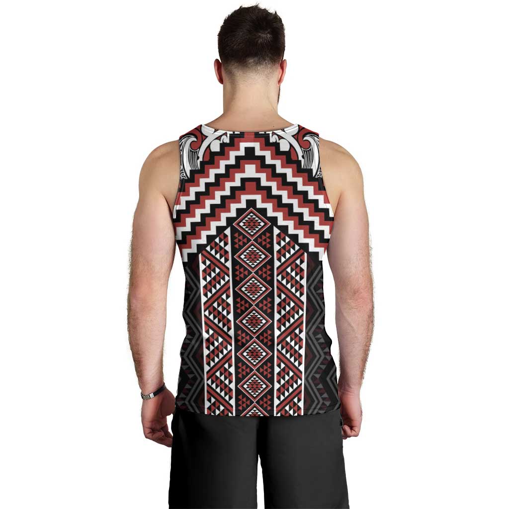 Maori Tukutuku Taniko Motifs Men Tank Top Red Poutama Mix Kowhaiwhai LT7 - Polynesian Pride