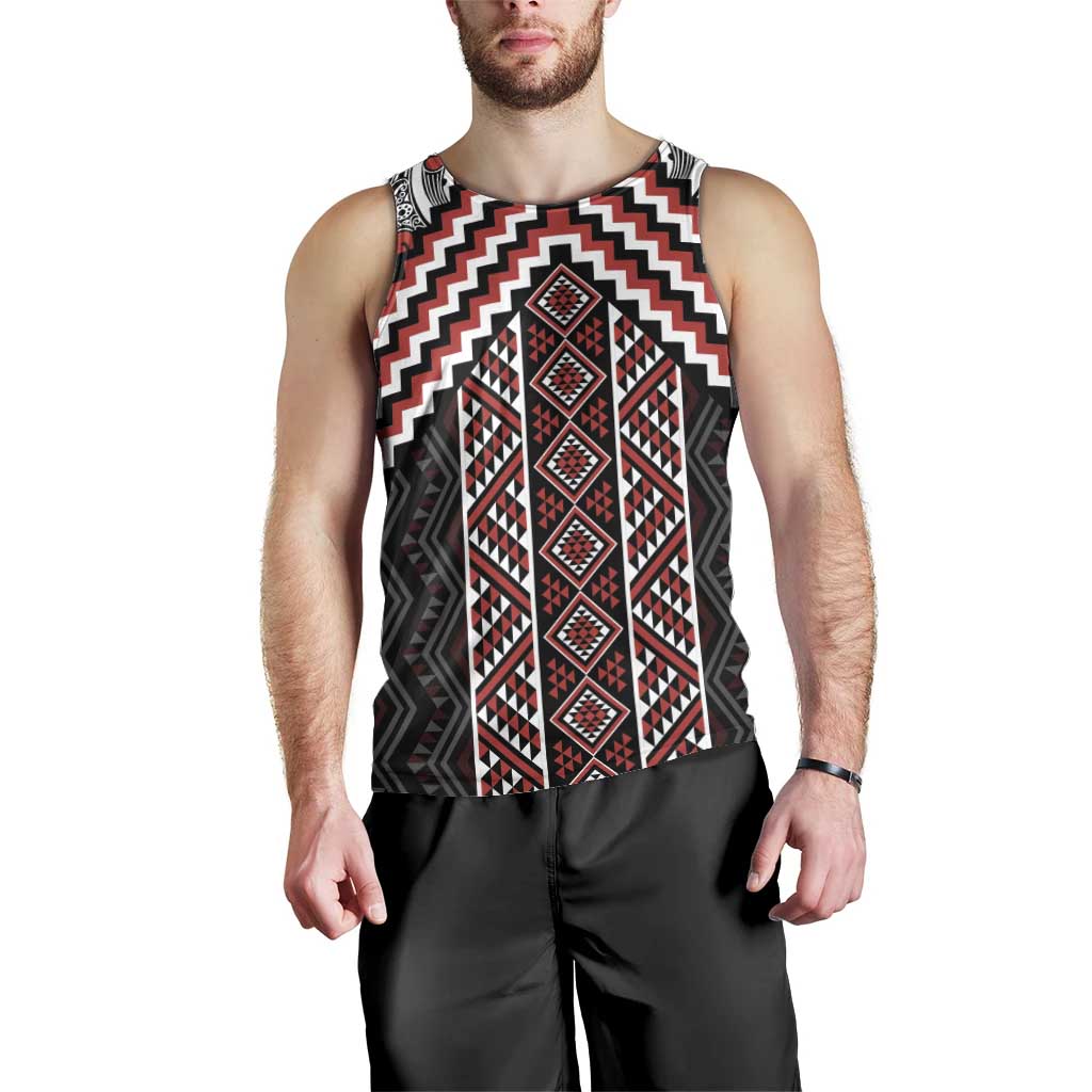 Maori Tukutuku Taniko Motifs Men Tank Top Red Poutama Mix Kowhaiwhai LT7 - Polynesian Pride