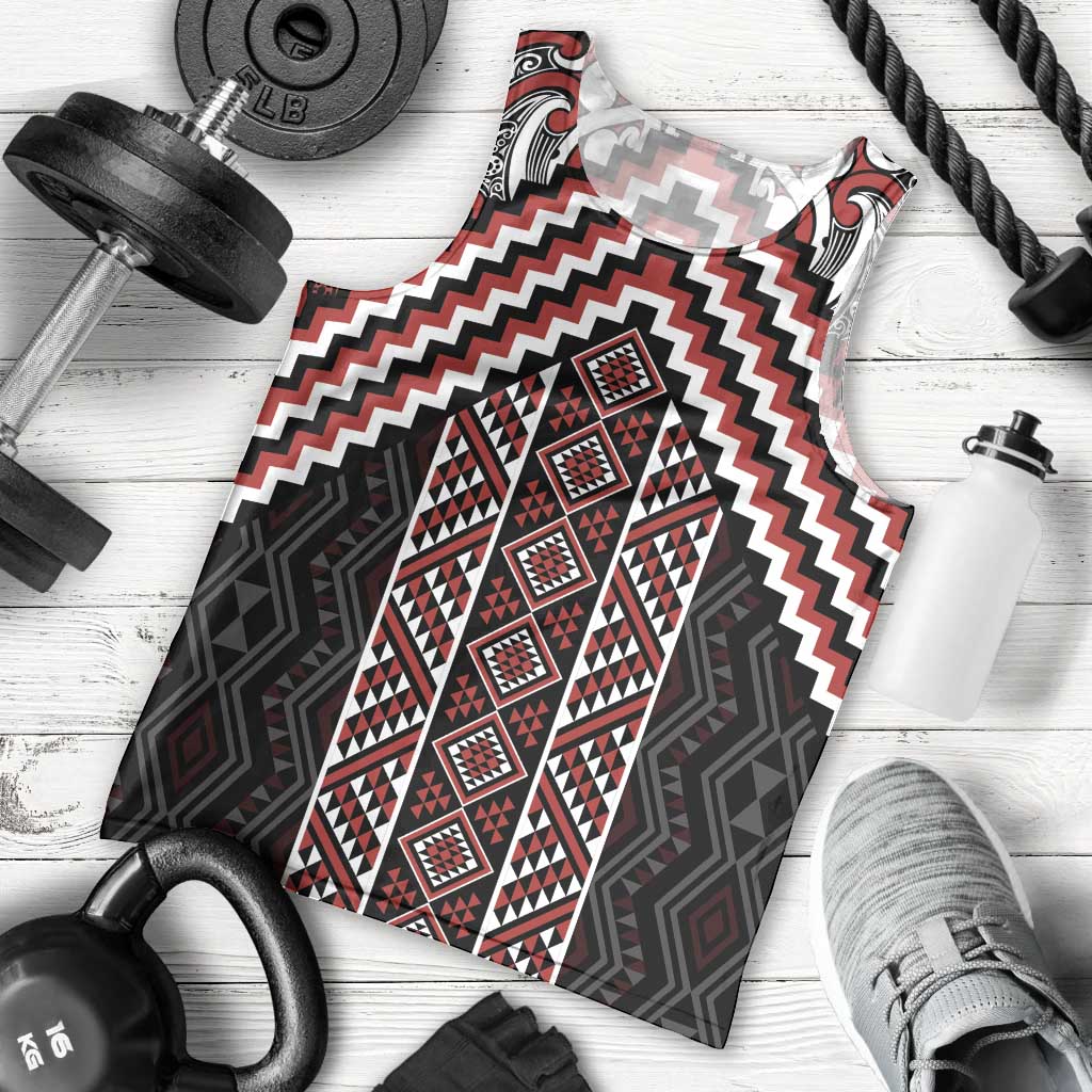 Maori Tukutuku Taniko Motifs Men Tank Top Red Poutama Mix Kowhaiwhai LT7 - Polynesian Pride