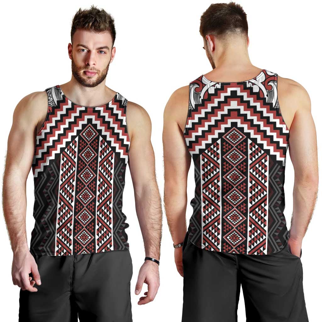Maori Tukutuku Taniko Motifs Men Tank Top Red Poutama Mix Kowhaiwhai LT7 - Polynesian Pride